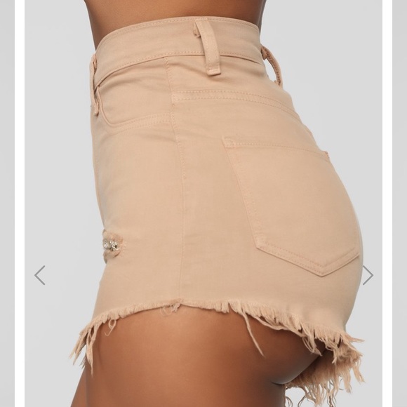 Tan Distressed Highwaisted Shorts - Picture 3 of 7